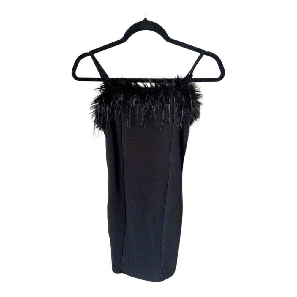 New Almost Famous Womens Feather Trim‎ Mini Dress Size S Black Party Y2K Glam - Picture 2 of 16